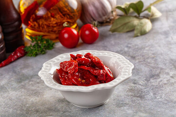 Tasty dried tomatoes in the bowl