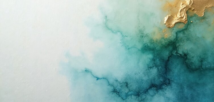 Abstract background with blue green gold gradient texture. Modern elegant design element with rough textured canvas. Versatile digital art for presentation or wallpaper decoration.