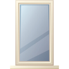 Tall Rectangular Window With Beige Frame Reflecting Light Blue Sky And Clouds Isolated On Transparent Background