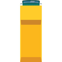 Tall yellow cylindrical bottle with a dark green cap and a thin brown horizontal band against a white background representing a simple object illustration
