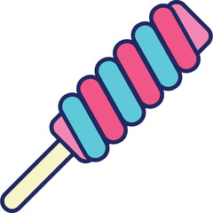 Swirled Pink and Blue Popsicle on a Stick with a Transparent Background Minimalist Illustration