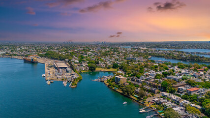 18 November 2025 Panoramic night view of Sydney Harbour and City Skyline of NSW Australia beautiful colourful skies on a beautiful spring day