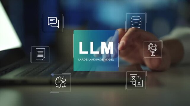 LLM, AI Large Language Model concept, LLM dashboard screen. A language model distinguished by its general-purpose language generation capability, Analysis, Automation