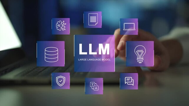 LLM, AI Large Language Model concept, LLM dashboard screen. A language model distinguished by its general-purpose language generation capability, Analysis, Automation
