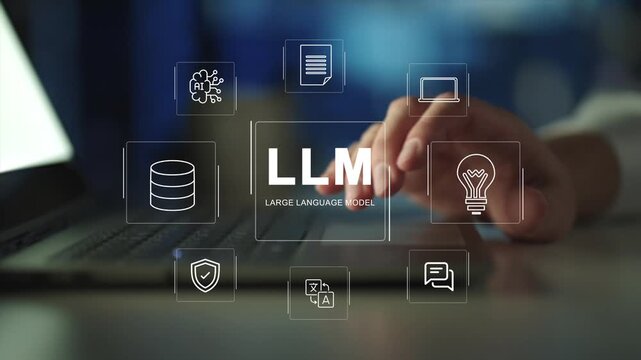 LLM, AI Large Language Model concept, LLM dashboard screen. A language model distinguished by its general-purpose language generation capability, Analysis, Automation