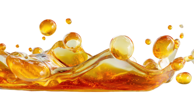 A refreshing yellow orange juice splash in a transparent glass cup, isolated on white background