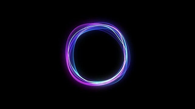 Glowing blue neon light design of the number zero inside a golden ring frame a black background animation video