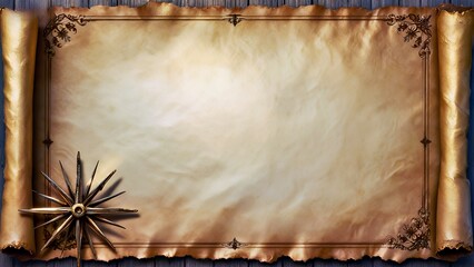 Ancient Scroll with Ornate Gold Compass: Vintage Parchment Design