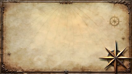 Ancient Navigator's Chart: Vintage Compass & Ornate Framed Parchment