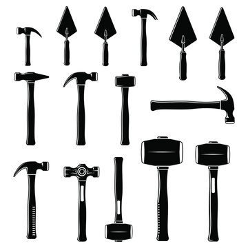 Collection of construction and masonry tools silhouette