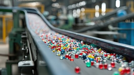Modern Food Processing Line with Moving Ingredients on Conveyor