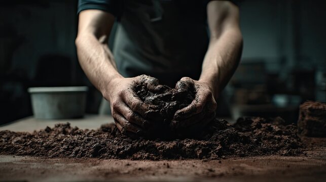 Manual Mixing of Industrial Rubber Material in Workshop