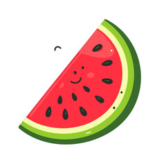 Pixelated Watermelon Slice Featuring Red Flesh with Black Seeds on White Background