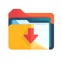 Colorful Download Icon with Arrow in a Gold Folder for Web Design