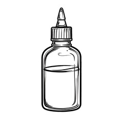 Monochrome Illustration of Clear Glass Dropper Bottle with Liquid on White Background Stock Vector