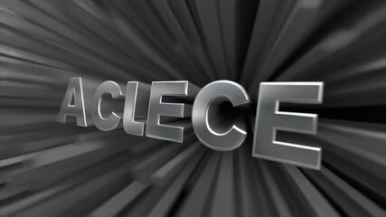 Dynamic 3D text "ACLECE" emerges from a dark, abstract, motion blurred background creating a sense of speed and modern sophistication for branding or technology concepts.