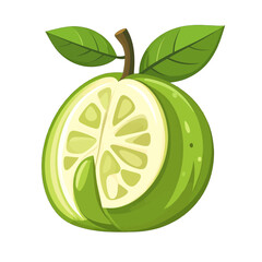 Fresh Green Guava Half Illustration with Leaves Pixelated Vector Art