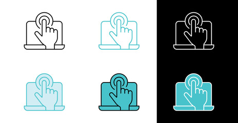 Digital finger press icon for touchscreen control and modern interface in line and fill style