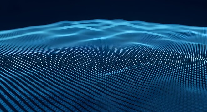 Abstract blue digital waveform of glowing particles and lines