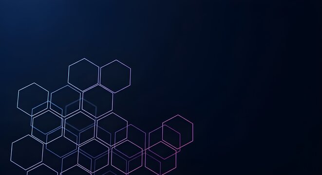 Abstract hexagonal molecular structure on dark blue background