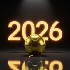 Golden soccer ball gleaming with anticipation for the 2026 World Cup tournament, a symbol of passion, competition, and global sports excitement