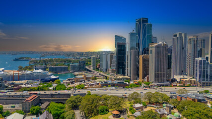 Obraz premium 18 November 2025 Panoramic night view of Sydney Harbour and City Skyline of NSW Australia beautiful colourful skies on a beautiful spring day