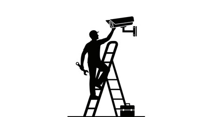 Professional installing security camera adds safety and protection