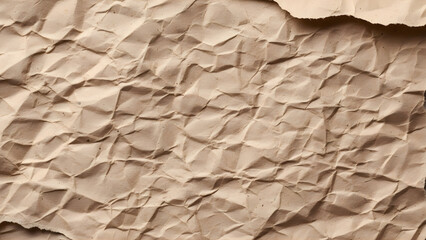 Close up of crumpled brown paper texture with rough edges and shadows