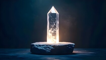 Clear crystals shining on a rock with a gray background