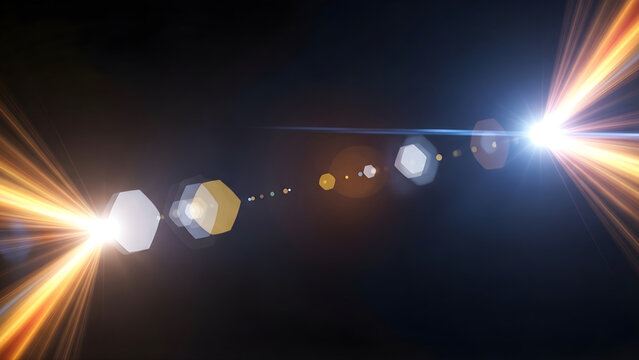 Bright lens flare effect with streaks of light on white background - Powered by Adobe