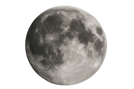 Full moon showing detailed lunar surface and craters, cosmic satellite rotating earth, astronomical celestial body isolated - Powered by Adobe