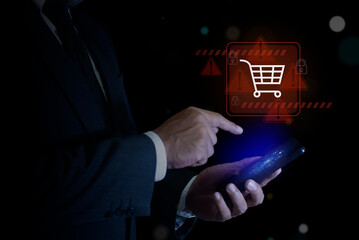Safety Alert Concepts for Online Shopping, Warning and danger sign, scam and thief in cybersecurity.