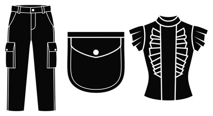 Stylish cargo pants, versatile pouch, and ruffled top outfit set