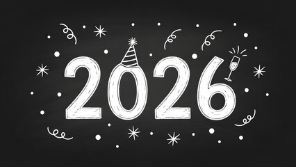 Chalkboard "2026" Happy New Year - Festive Party Elements