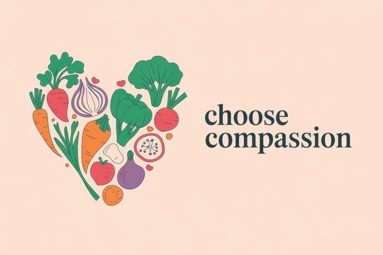 Heart-shaped design with vegetables promoting compassion for a kind lifestyle. Veganuary Day