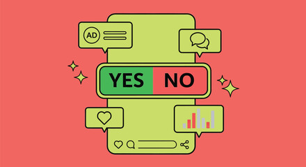 Digital decision making with social media icons and ad notifications