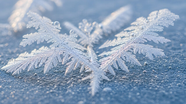 Intricate frost crystal formation on a textured surface 
