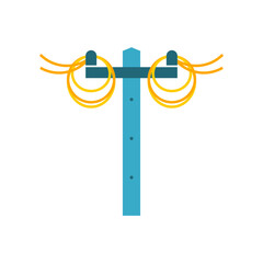 Blue electric pole with yellow wire messy tangled icon flat vector design
