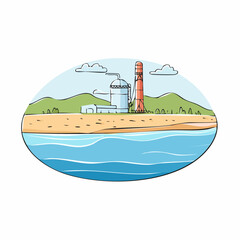 De salinization Plant on Coastline with Mountains and Blue Water View