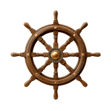 Ship's wheel steering nautical vessel with brass details