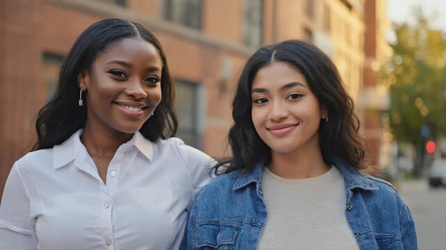 Friends enjoy sunny day in city while exploring together. 4K Video