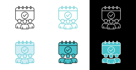 People with calendar icon for event organization and business scheduling in line and fill style