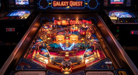Vintage Galaxy Quest Pinball Machine Illuminated