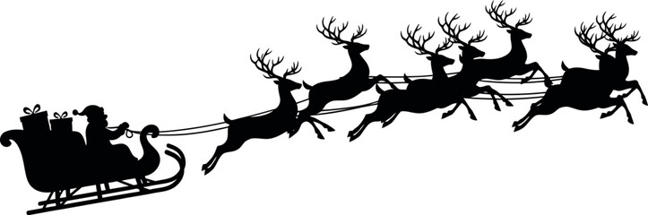 Santa claus and his reindeer flying sleigh silhouette graphic © Rokeya