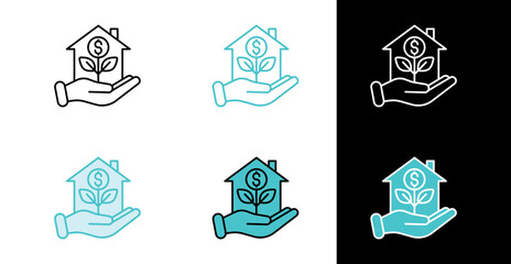 Real estate savings icon for sustainable finance and wealth building in line and fill style