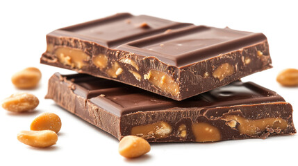 Chocolate bar with peanut butter and caramel isolated on a transparent background
