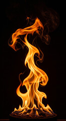 A single, elegant flame with wisps of smoke rises on a black background. Use for concepts of heat, energy, passion, or as a design element.