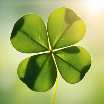 A four-leaf clover bathed in sunlight, symbolizing unexpected fortune and serendipitous blessings; a concept of divine good luck and unexpected prosperity , talisman, light, belief