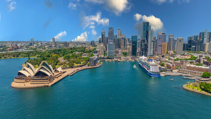 18 November 2025 Panoramic night view of Sydney Harbour and City Skyline of NSW Australia beautiful colourful skies on a beautiful spring day