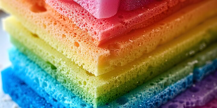 Vibrant rainbow colored sponges stacked creatively for cleaning or crafting fun - Powered by Adobe